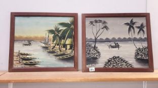 A pair of African lake scenes