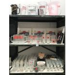 3 shelves of breweriana advertising glasses etc.