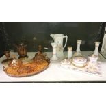 A 1930's amber glass trinket set and 1 other