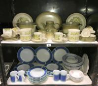 2 shelves of dinner sets including stoneware