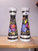 A pair of Belgian H Bequet Quaregnon pottery floral vases