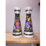 A pair of Belgian H Bequet Quaregnon pottery floral vases