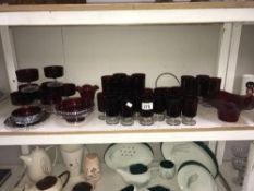 A quantity of red glass (dishes & glasses)