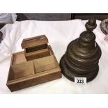 A 19th Century turned oak tobacco container and 2 wooden boxes