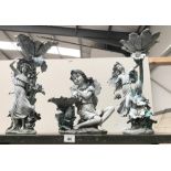 3 resin garden ornaments of nymph/fairies