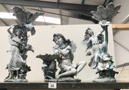 3 resin garden ornaments of nymph/fairies