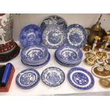 A quantity of blue and white plates including ironstone