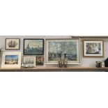 A mixed lot of prints including ships and cars