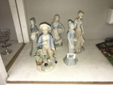 5 unmarked Lladro style figures