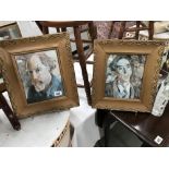 2 gilt framed portrait prints