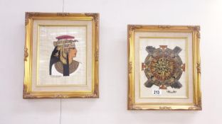 A pair of gilt framed Egyptian paintings on papyrus