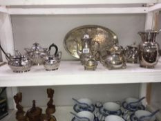 A quantity of silver plater ware including candleabras, ice bucket, tankard & gg cup set etc.