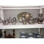 A quantity of silver plater ware including candleabras, ice bucket, tankard & gg cup set etc.