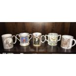 5 commemorative tankards by Wedgwood and Spode etc.