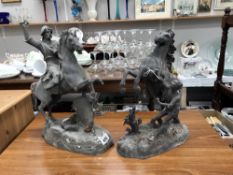 A pair of Victorian spelter Marley horses A/F