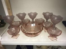 A pink glass art deco fruit set & 1 other