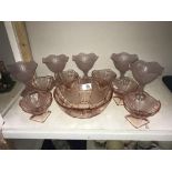 A pink glass art deco fruit set & 1 other