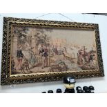 A large gilt framed tapestry of a classical scene possibly Venice