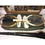 2 old tennis rackets in vintage carry case
