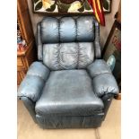 A blue leather reclining chair