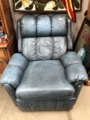 A blue leather reclining chair