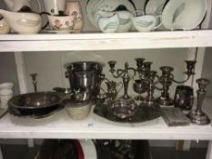 A quantity of silver plate ware including candelabras, ice bucket, tankard & gg cup set etc.