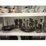 A quantity of silver plate ware including candelabras, ice bucket, tankard & gg cup set etc.