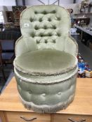 A buttoned back velour bedroom chair