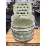 A buttoned back velour bedroom chair