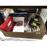 A box of engineering tools including Parallel set, Sine bar, Collets, digital scale vertical type,