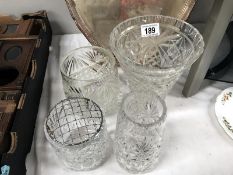 4 cut glass vases