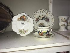 A World War 1 victory cup and saucer and 2 commemorative plates