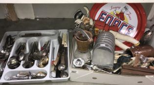 A mixed lot including Sunny Jim's force doll and tray, cutlery,