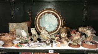 A shelf of owl figures etc.