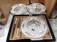 An Aynsley cake plate with knives and 2 other Aynsley cake stands
