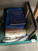 A box of books, plates etc.