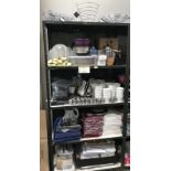 5 shelves of kitchenware including stainless steel etc.