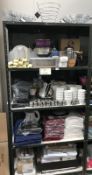 5 shelves of kitchenware including stainless steel etc.
