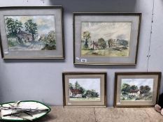 4 framed and glazed rural watercolours