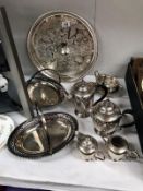 A 4 piece silver plate tea set and other silver plate