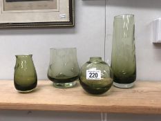 4 engraved glass vases