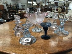 A mixed lot of glass candlesticks etc.