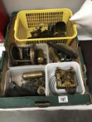 A box of good clock items including weights,