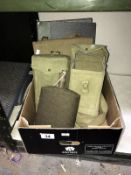 A collection of military items including canteen, 2 pouches, map cases etc.