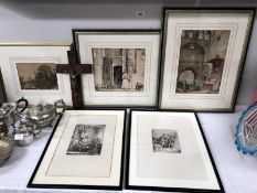 A selection of good religious pictures including crucifix on wooden back