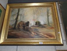 A 20th century framed oil on canvas British school painting of Gypsy encampment in the woods,