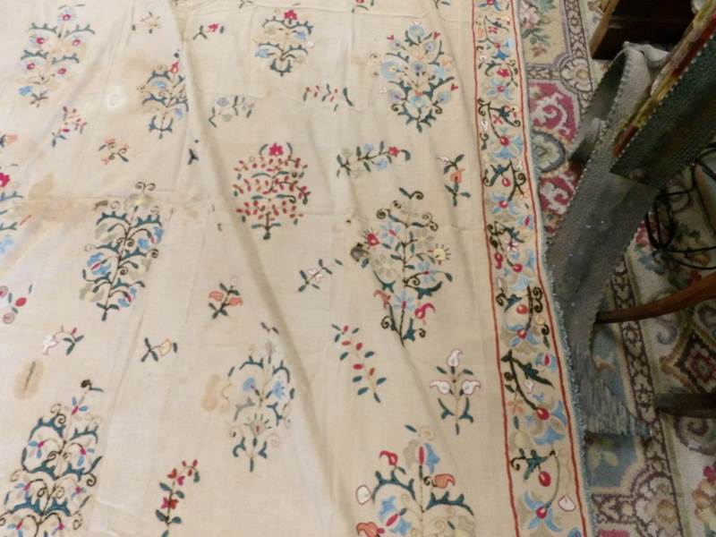 An antique embroidered bed cover, 230 x 160 cm (badly stained). - Image 5 of 7