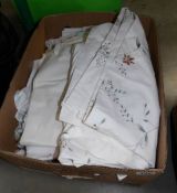 A box of assorted table and other linen.