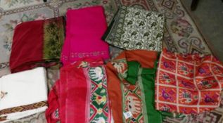 5 Indian sari's in various colours and 2 shawls.