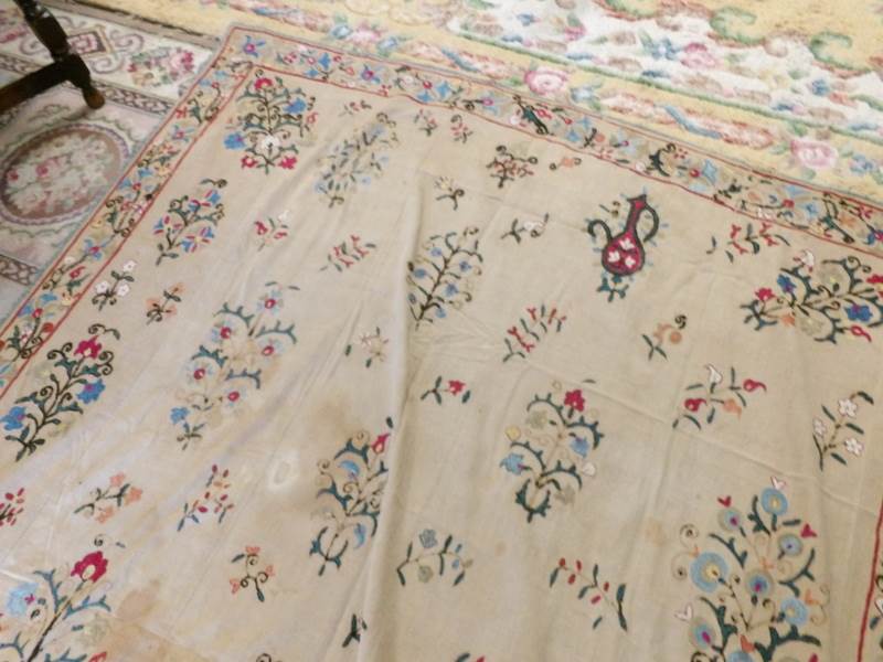 An antique embroidered bed cover, 230 x 160 cm (badly stained). - Image 7 of 7